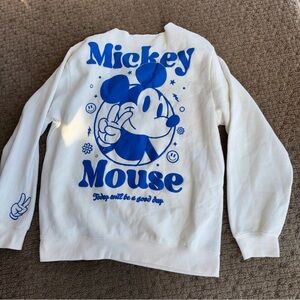 Mickey Mouse Sweatshirt - White with textured Blue graphic XL cut neckline